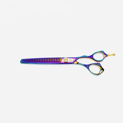 24 tooth right handed chunker for pet grooming, rainbow titanium