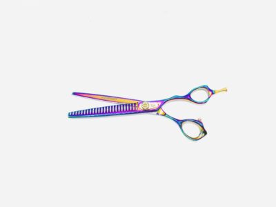 24 tooth right handed chunker for pet grooming, rainbow titanium